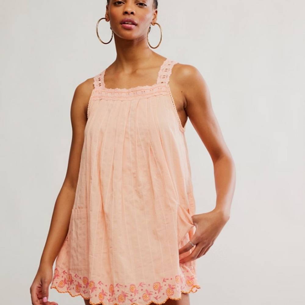 Free People Peach Crochet-Trim Swing Mini Dress